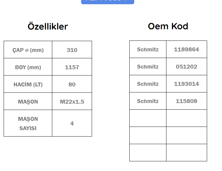 80 Lt Hava Tankı Braketli / Schmıtz / 1189864 